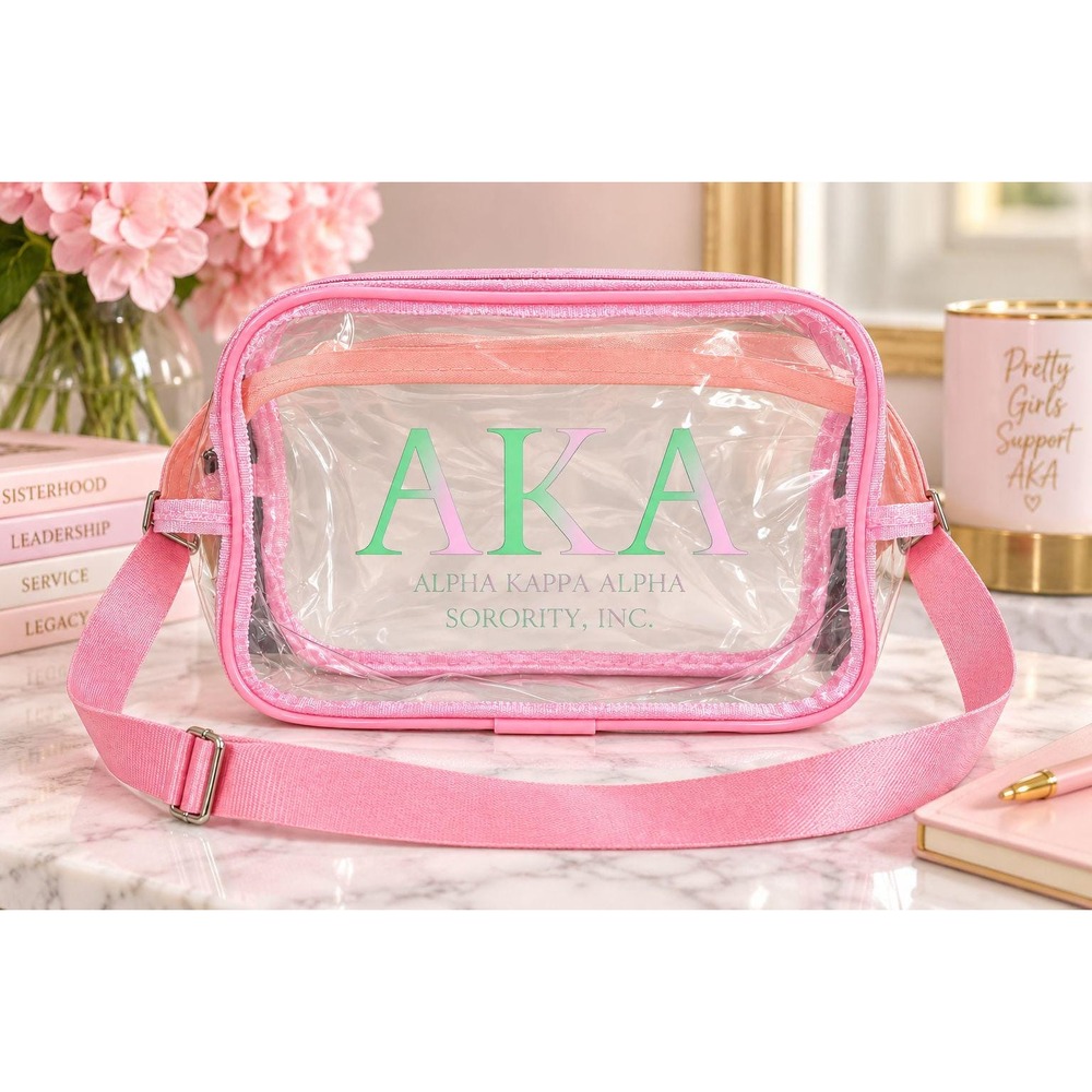 Alpha Kappa Alpha Clear Crossbody Bag AKA Pink PVC Sorority Shoulder Bag